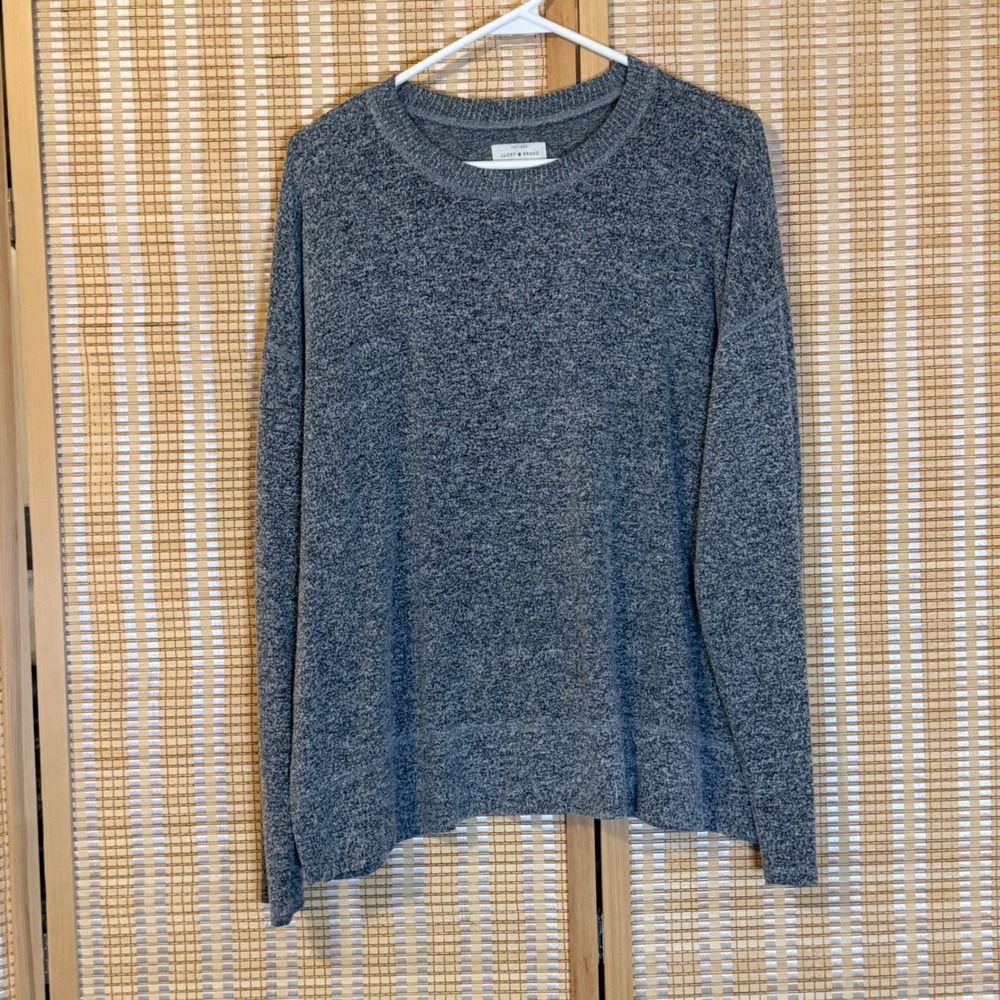 Lucky Brand Womens Grey Space Dye Knit Long Sleeve Crewneck Pullover Top Large